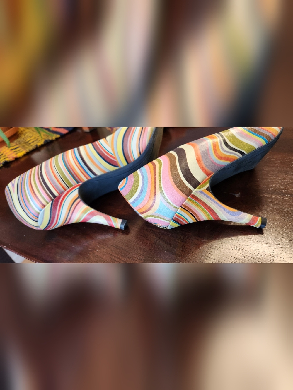 Striped Multicolour Pointed-Toe Heels - Picture 6 of 8